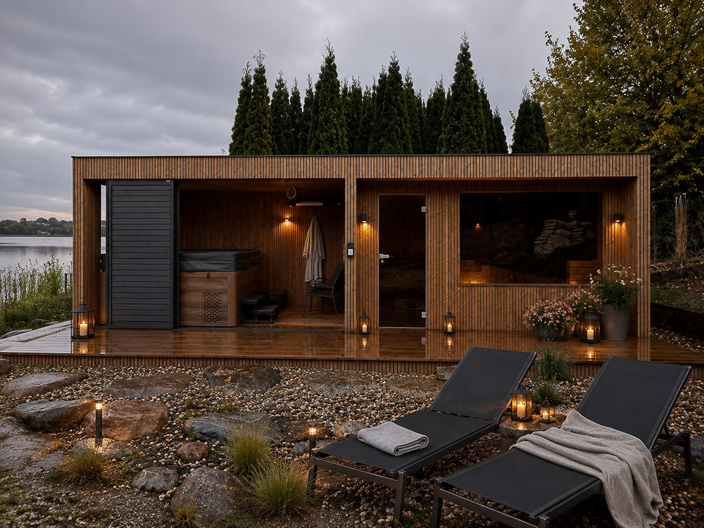 Prywatna strefa outdoor wellness przy nowoczesnym domu